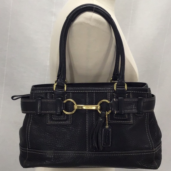 Coach Hamptons Carryall Tote Black Pebble Leather - Picture 1 of 8